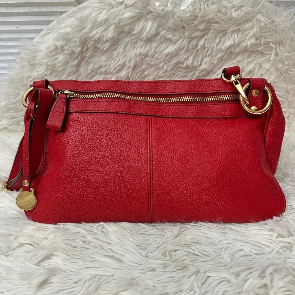 Rabeanco‎ Red Pebbled Leather Flap Zip Crossbody Clutch Bag Convertible